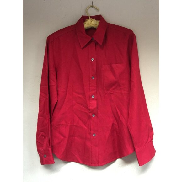Classiques Entier Womens Sz 10P Silk Button Up Long Sleeve Shirt Top Blouse Red - Picture 1 of 6